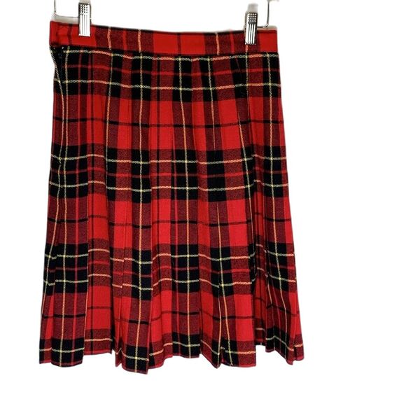 Vintage 80s KGR Petite Red Tartan Plaid Wool Pleated School Girl Skirt Size 8P - Picture 3 of 11